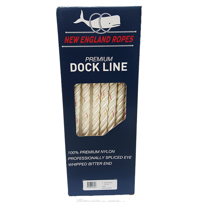 N.E. Ropes Anchor & Dock Lines PKG 3-Strand Nylon 5/8 x 50' White
